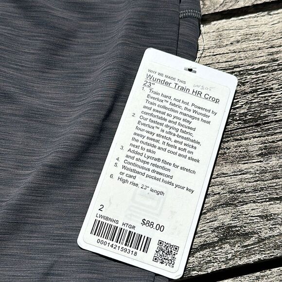 Lululemon Wunder Train High-Rise Crop 23" Heathered Graphite Grey size 2 NWT - Picture 3 of 6